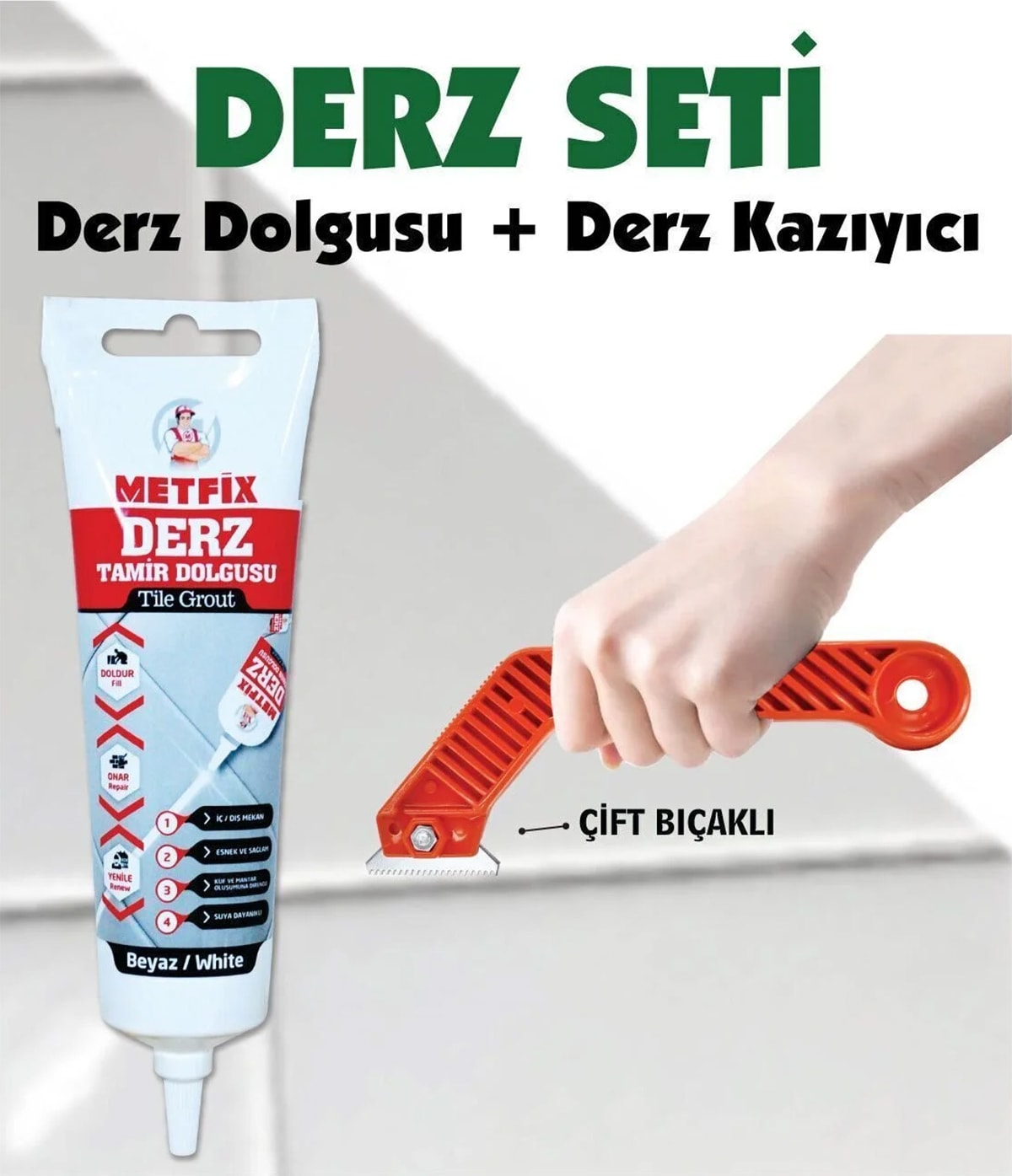 Derz Tamir Seti (Beyaz Derz Tamir Dolgusu + Kazıyıcı)