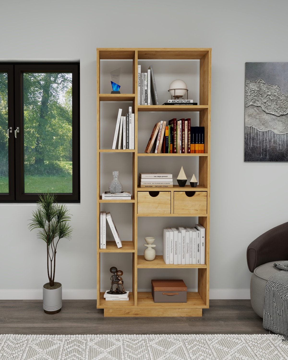 Luma 10 Bölmeli 2 Dolaplı Modern Kitaplık Safirmeşe - Luma
