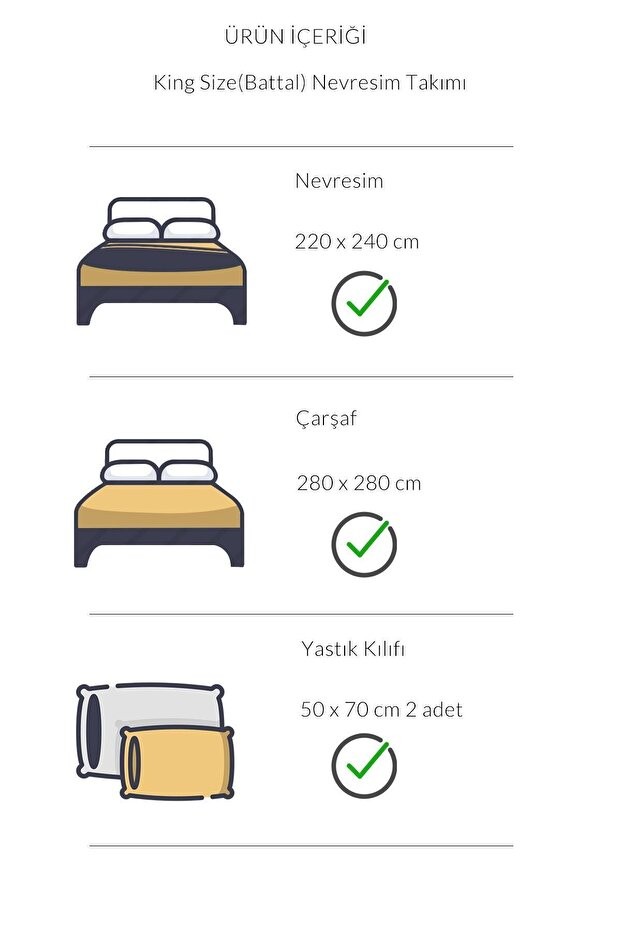 Pamuk Saten Battal Boy (King Size) Nevresim Takımı - Beyaz