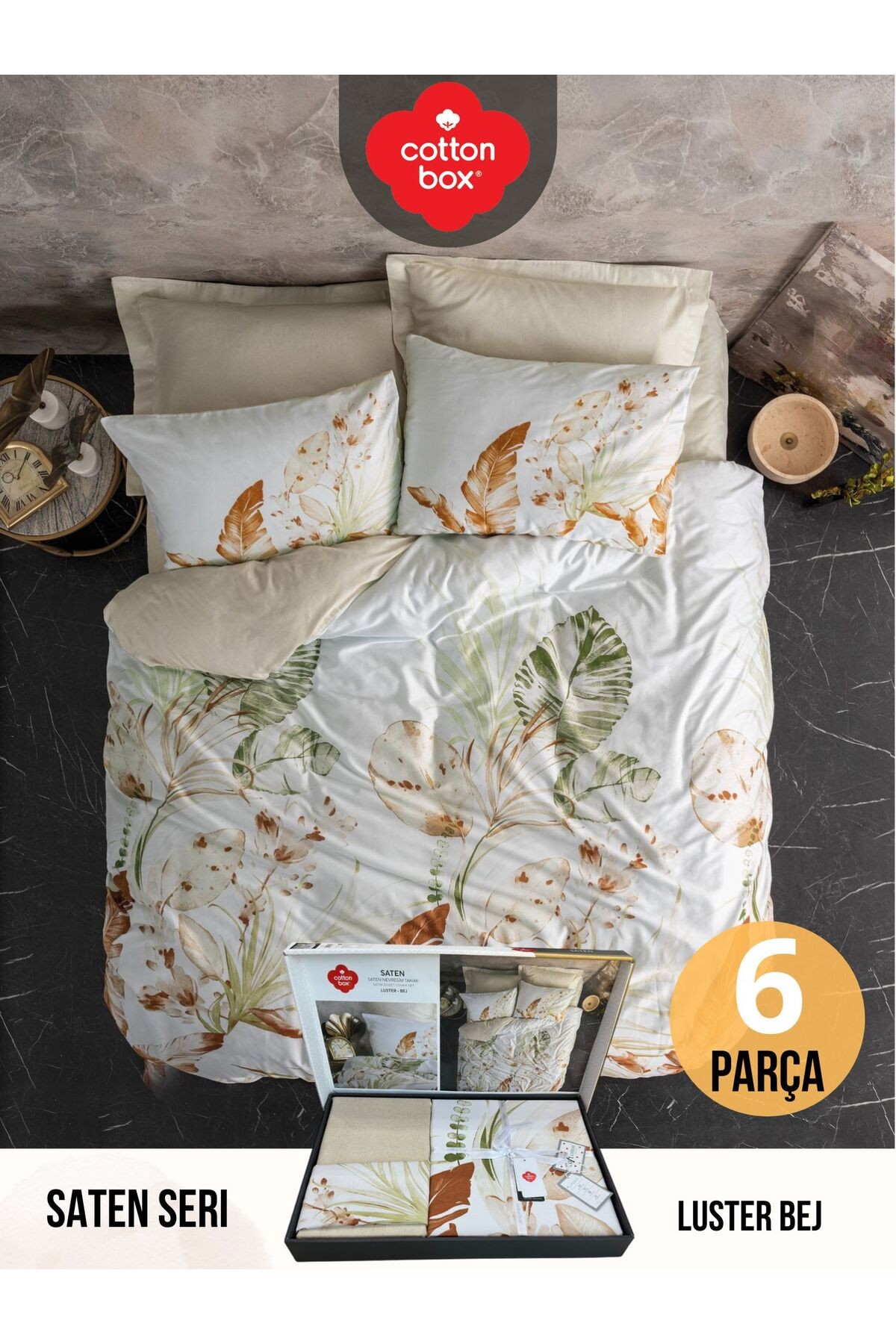 Luster bej Çift Kişilik Pamuk Saten Nevresim Takımı