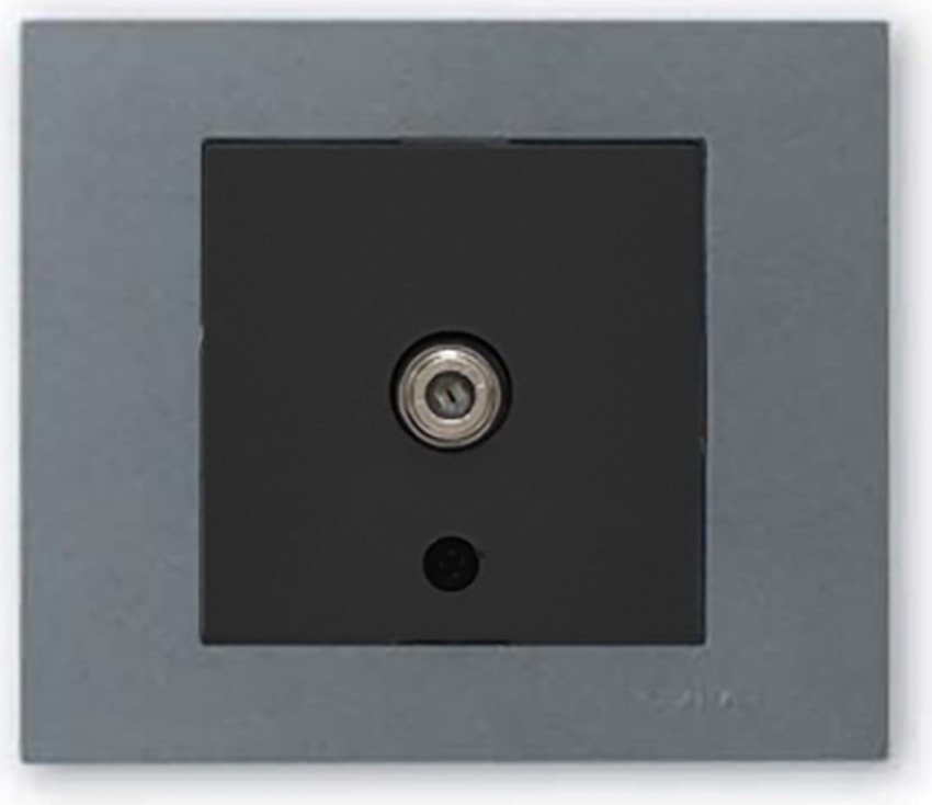 Grano Metalik F Konnektör Uydu Prizi Siyah + Füme Çerçeve