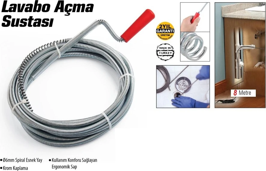 Lavabo ve Gider Boruları Açacağı - Lavabo Açma Sustası - 8metre