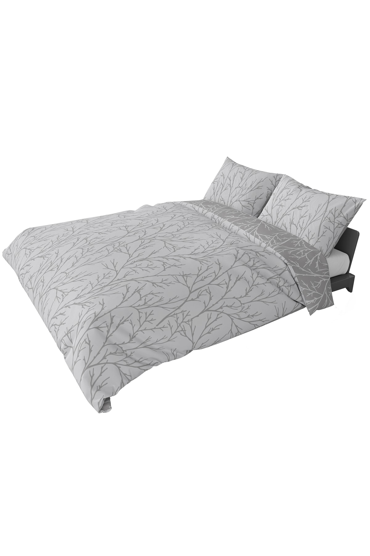 Çift Kişilik Saten Nevresim Seti 240x260 Cm Yastık Kılıfı 65x65 Cm Gri