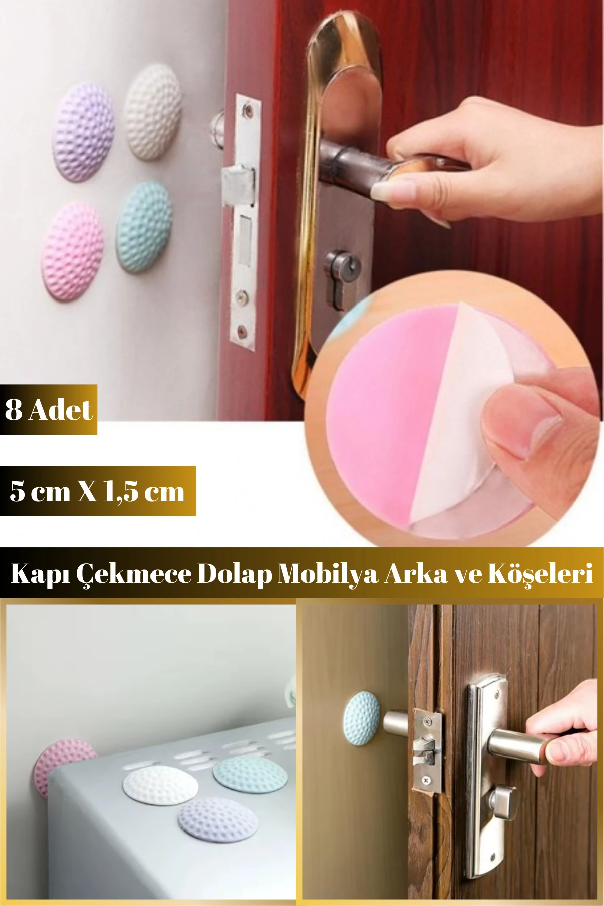 8 Adet Kendinden Yapışkanlı Çok Amaçlı Kapı Mobilya Arkası Duvar Koruyucu Silikon Tampon