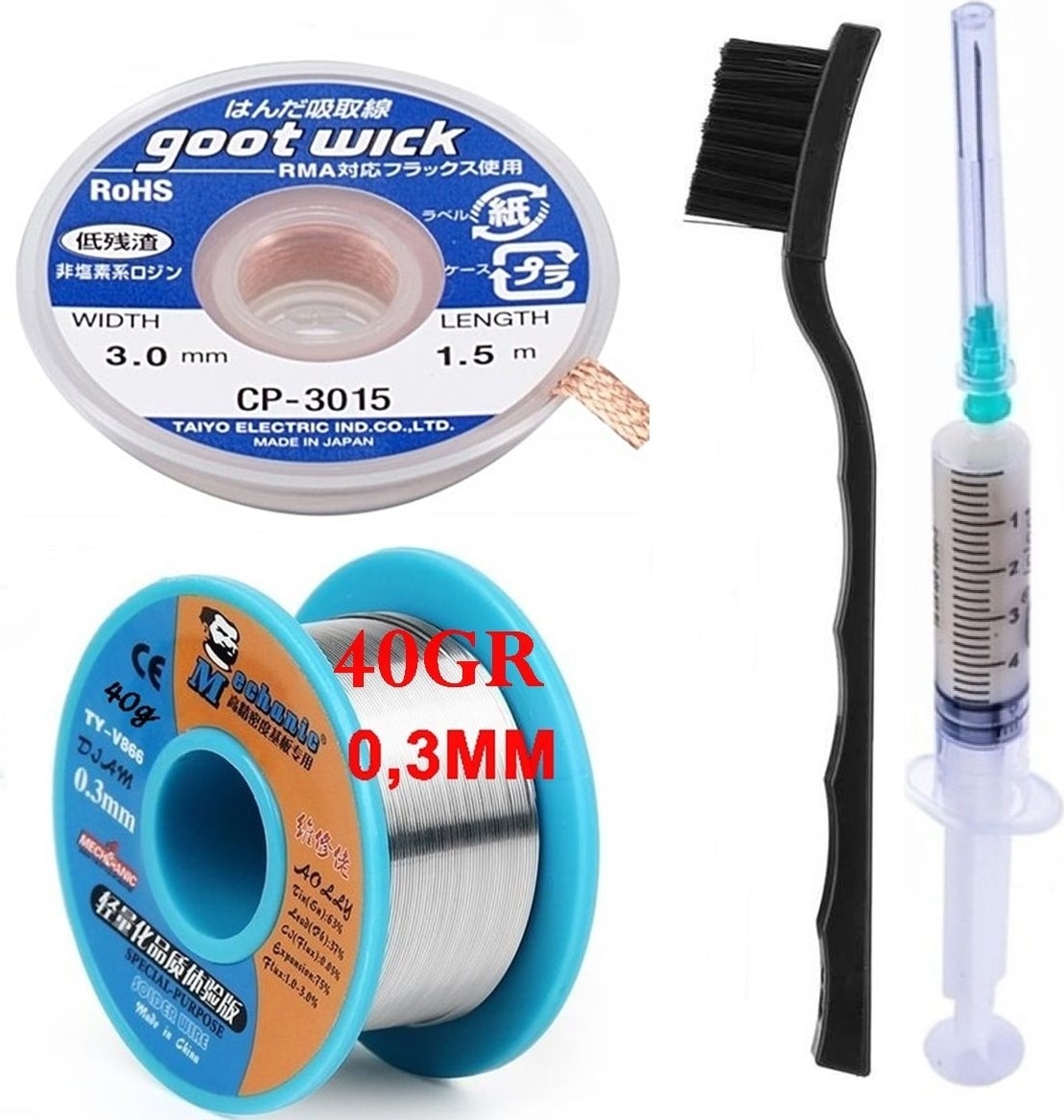 Mechanic /lehim Teli Noclean SN63/PB37 40G 0,3mm Lehim Toplama CP-3015 Emme Teli 3,0mm 4lü Set ST03