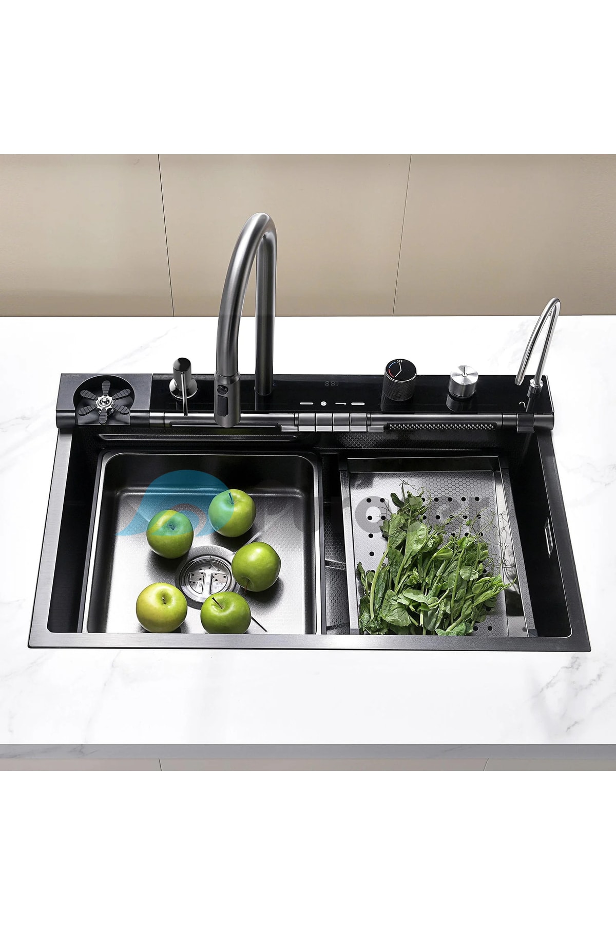 Teknolojik Mutfak Eviyesi Piyano Tuşlu Dijital Göstergeli 304 Krom Gövde Antrasit 75x45