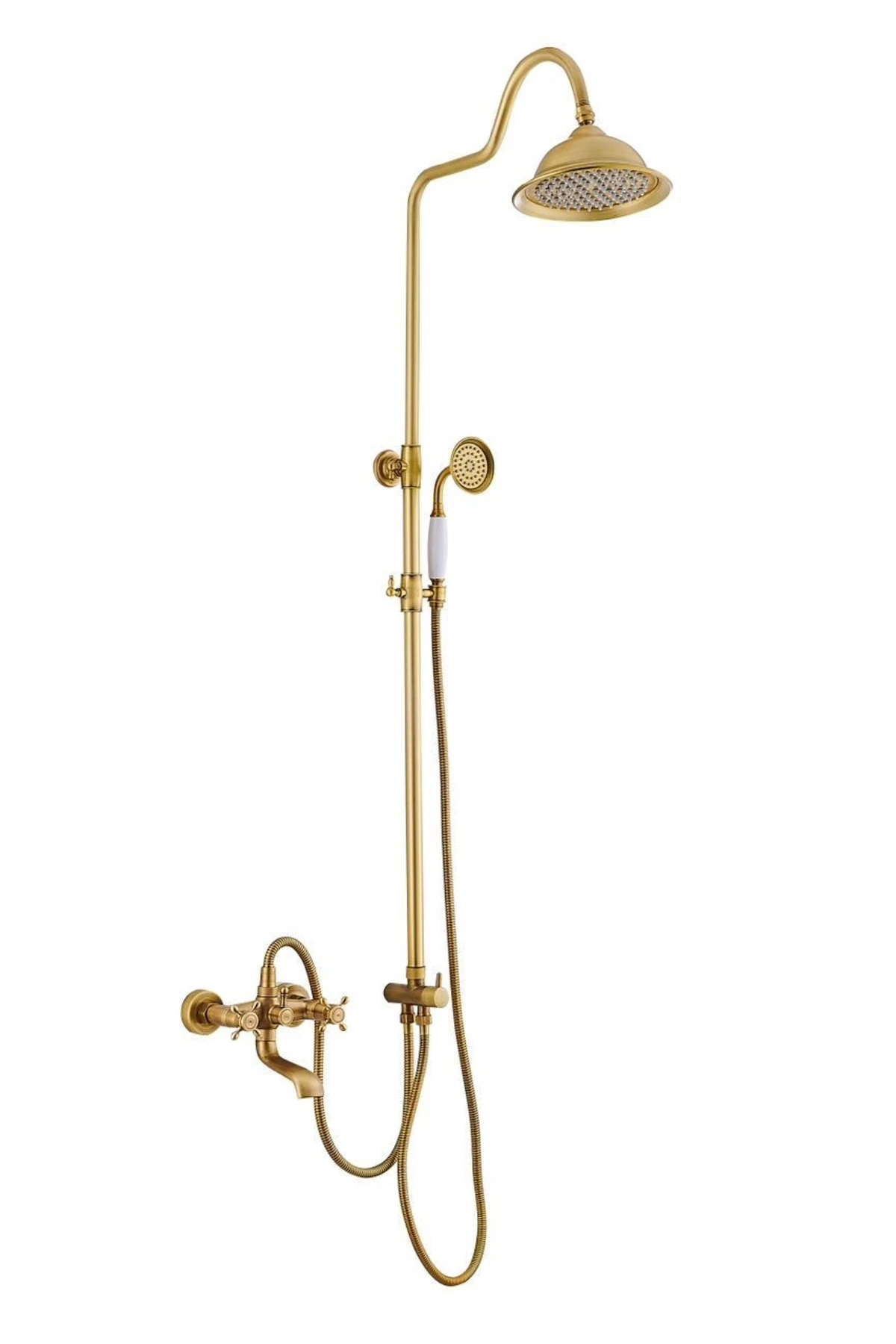 Antik Gold Duş Sistemi Batarya Dahil Set Klasik Tasarım Pirinç Duş Seti 5 Yıl Garantili