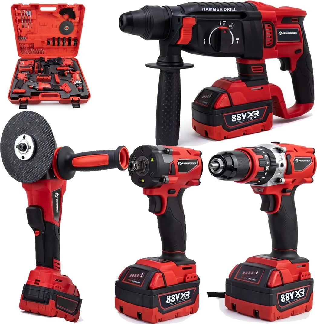 PH304 Profesyonel Yeni Kırmızı 4lü Set Makine - 350NM Somun Sökme, Kırıcı Delici, 125MM Avuç Taşlama, 13MM Vidalama Matkap