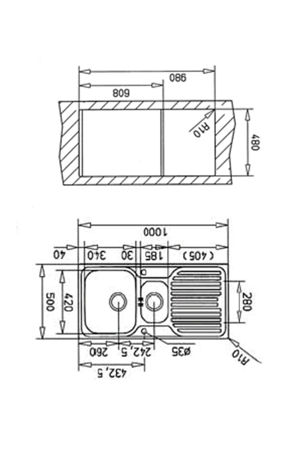 Princess Eviye 1.5 Göz 50x80cm Sağ Damlalık Paslanmaz