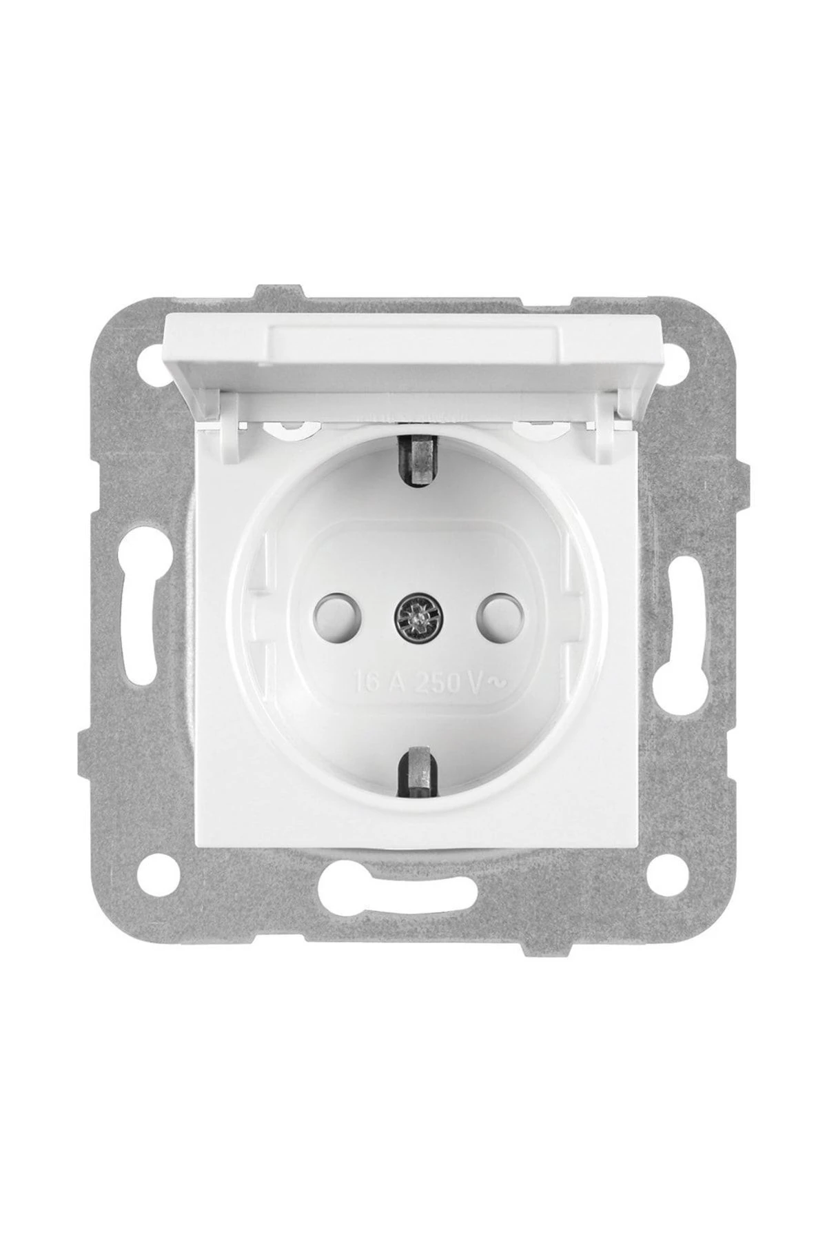 Novella Çocuk Korumalı Kapaklı Topraklı Priz Çerçevesiz (Gümüş)