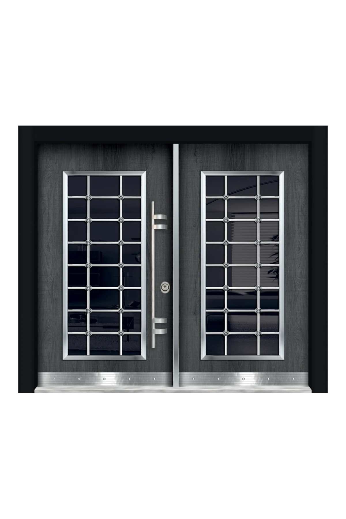 0160 Gri Meşe Ahşap Desen Bina Kapısı, Apartman Kapısı Bas-aç Sistemi