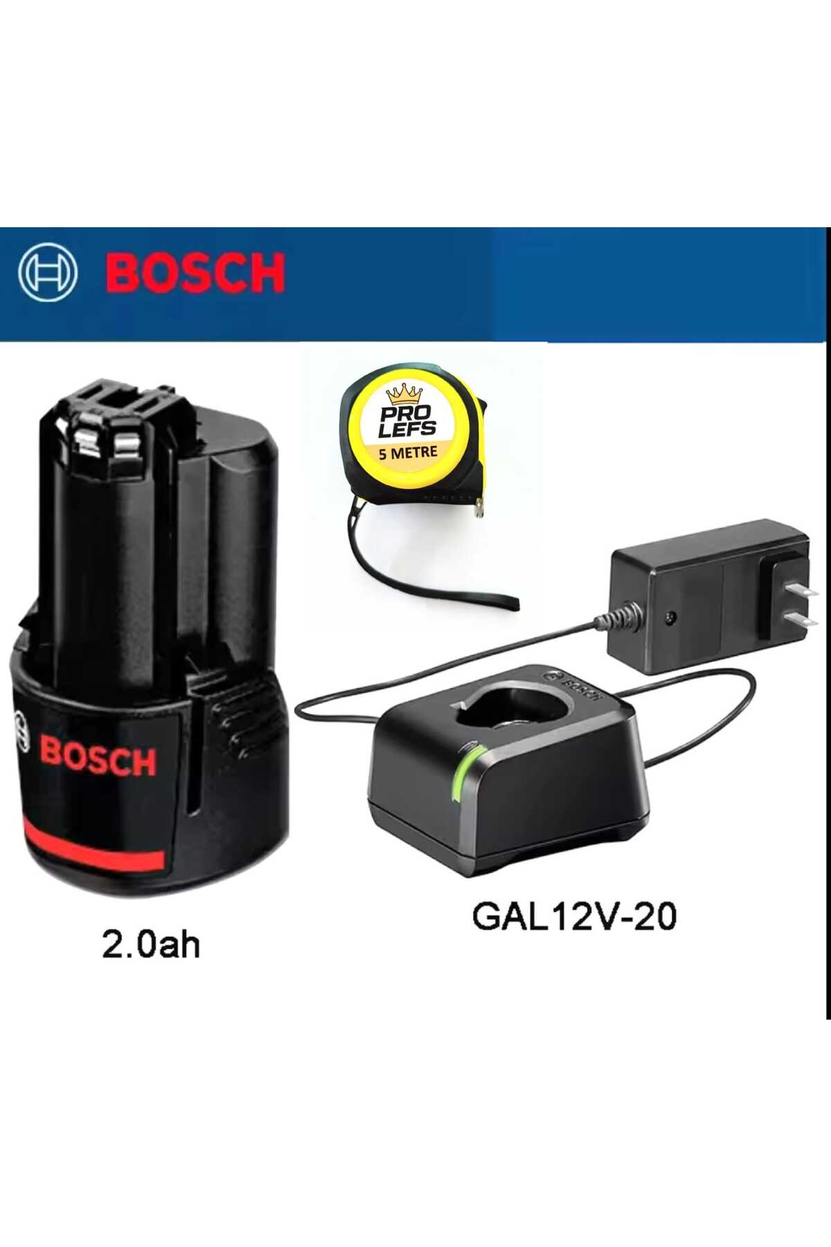 BOSCH Gba 12v 2.0ah Professional Akü (Tek) , Gal 12 V-20 Şarj Aleti ve Metre