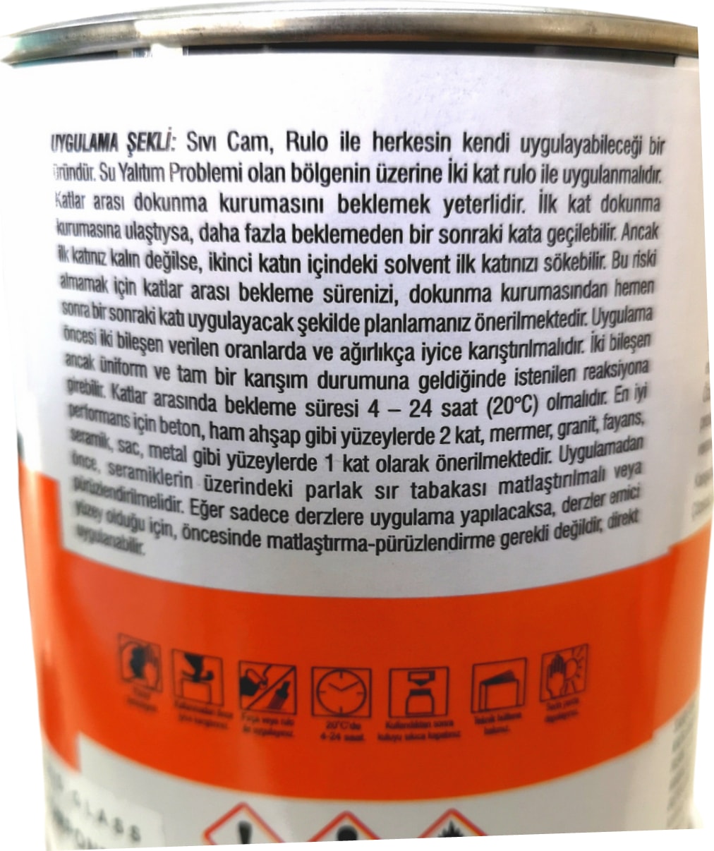 Liquid Likit Glass Sıvı Cam Su Yalıtım Su İzolasyonu Şeffaf Parlak 600 Gr. ( 500 gr + 100 gr )