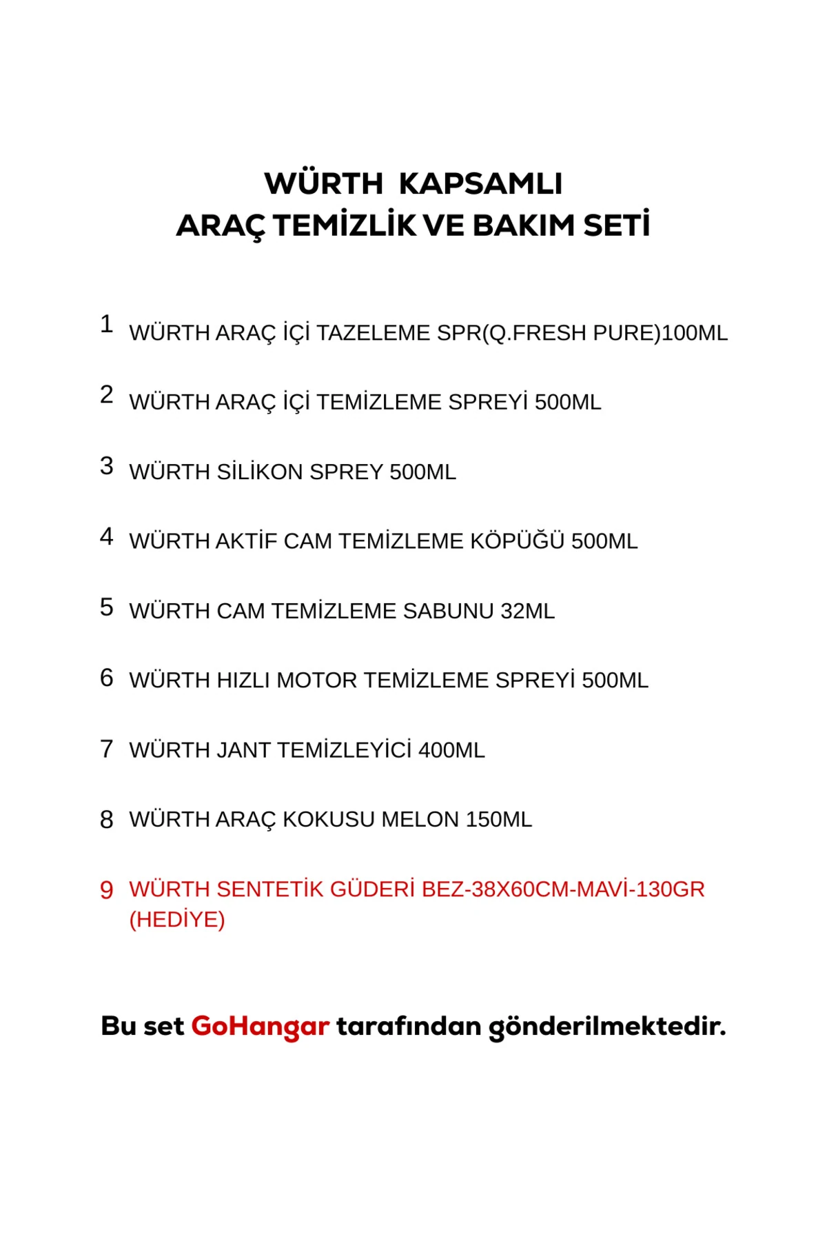 Kapsamlı 9 Parça Araç Bakım ve Temizlik Seti - 9'lu Oto Bakım Seti