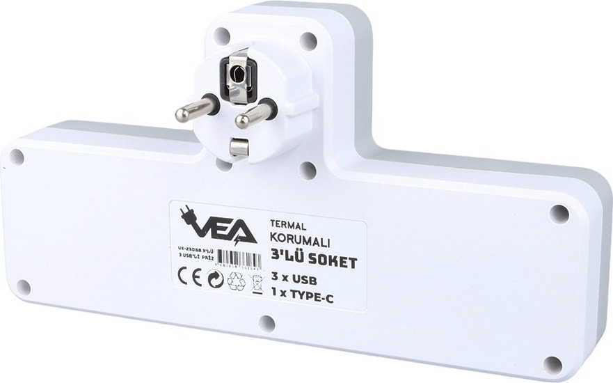 Anahtarlı Topraklı Priz Adaptörü, 3 Soketli 3xusb 2.4A, 1xtype-C 20 Watt, Akım Korumalı Priz, 10 A, 2500 W, Duvar Fişi, USB Fişi, USB C Bağlantı Noktalı, Hızlı Şarj,