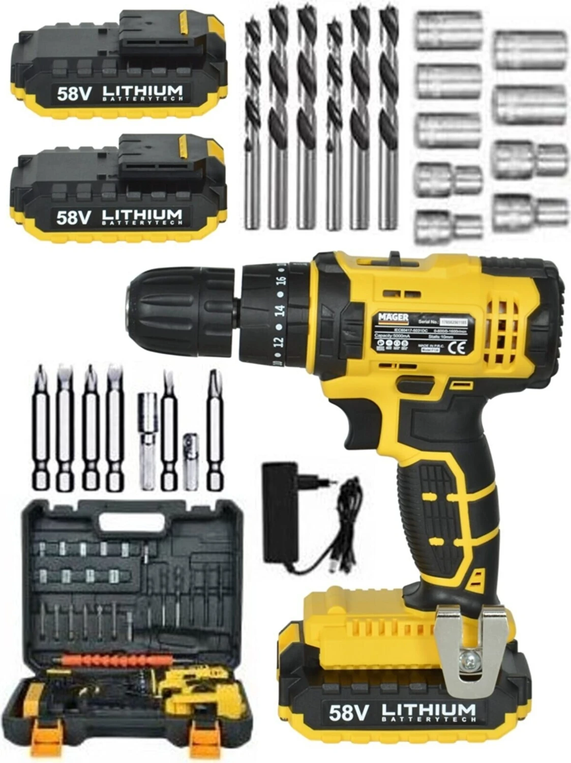 Germany Thechnology 58 W 5 Ah Darbeli Çift Akülü 24 Parça Setli Çantalı Şarjlı Vidalama Matkap