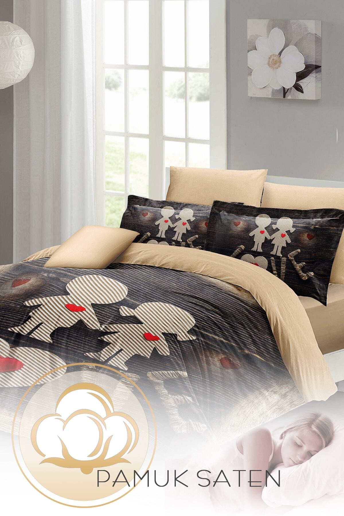 Kıng Sıze Sevgililer Günü Çift Kişilik Nevresim Takımı%100 Pamuk Saten Kalbim Sende 220x240cm