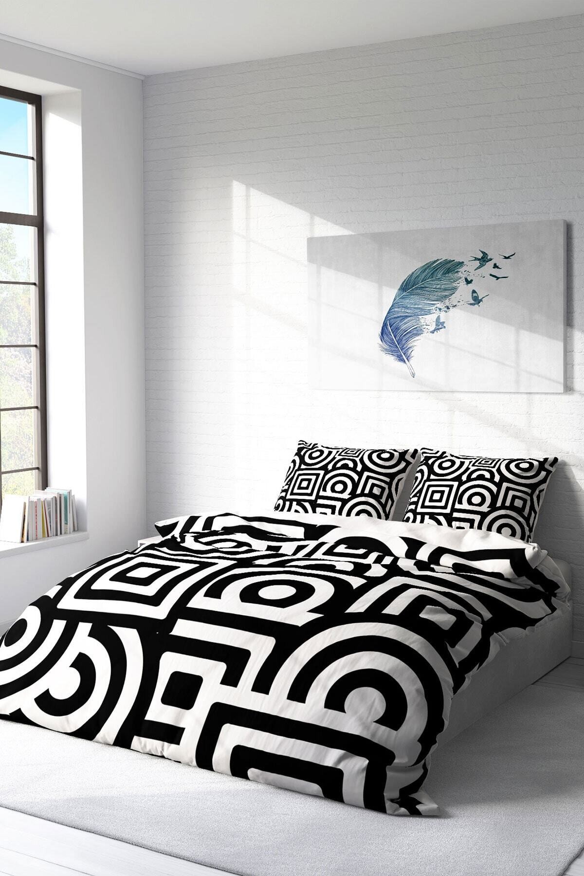 Kıng Sıze Geometric Mixed Modern Çift Kişilik Nevresim Takımı 220x240cm