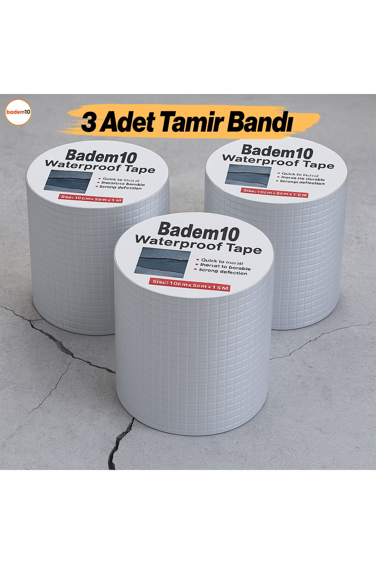 OZKUVVET (3 ADET) Çatı Izolasyon 2 Mt Su Sızdırmazlık Geçirmezlik Yalıtım Çamur Tamir Boru Bant Bandı