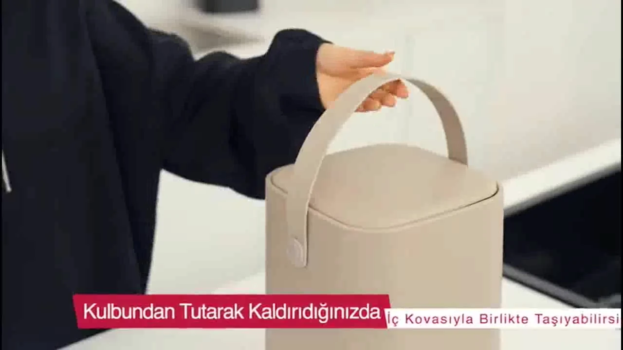 Yeni Nesil Akıllı Kapak Deri Kulplu Tezgah Üstü Mutfak Çöp Kovası 8 Litre Siyah