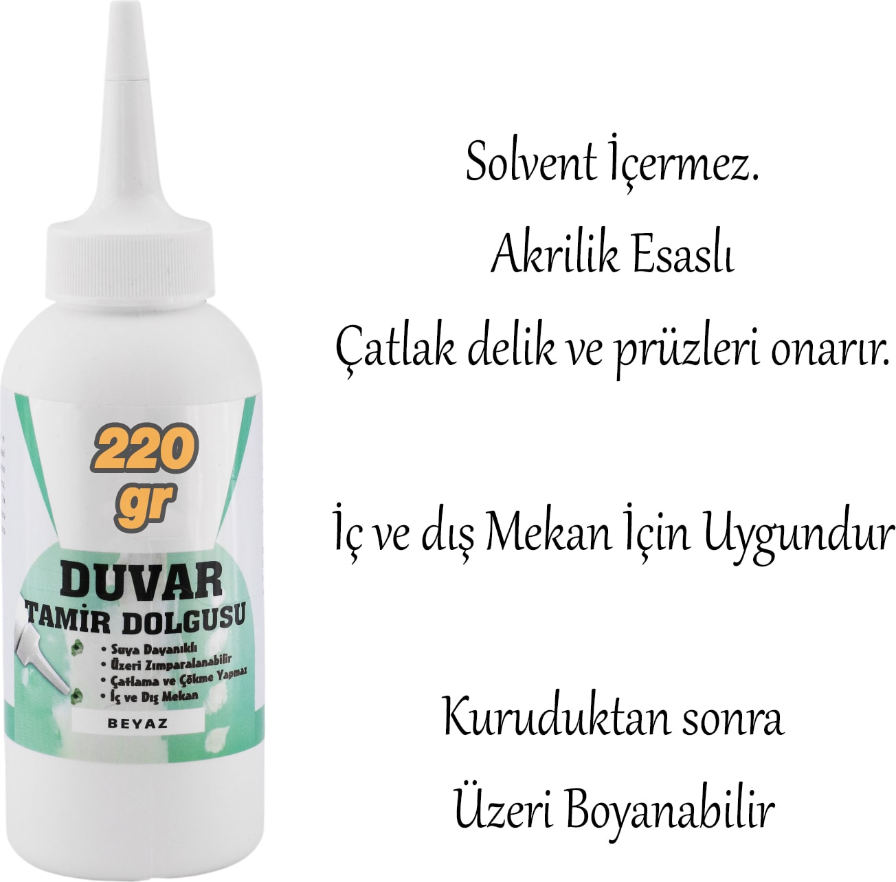 Pratik Duvar Çatlak Delik Giderici Tamir Dolgusu ( 220 gr ) Beyaz Macun Boşluk Doldurucu Onarıcı