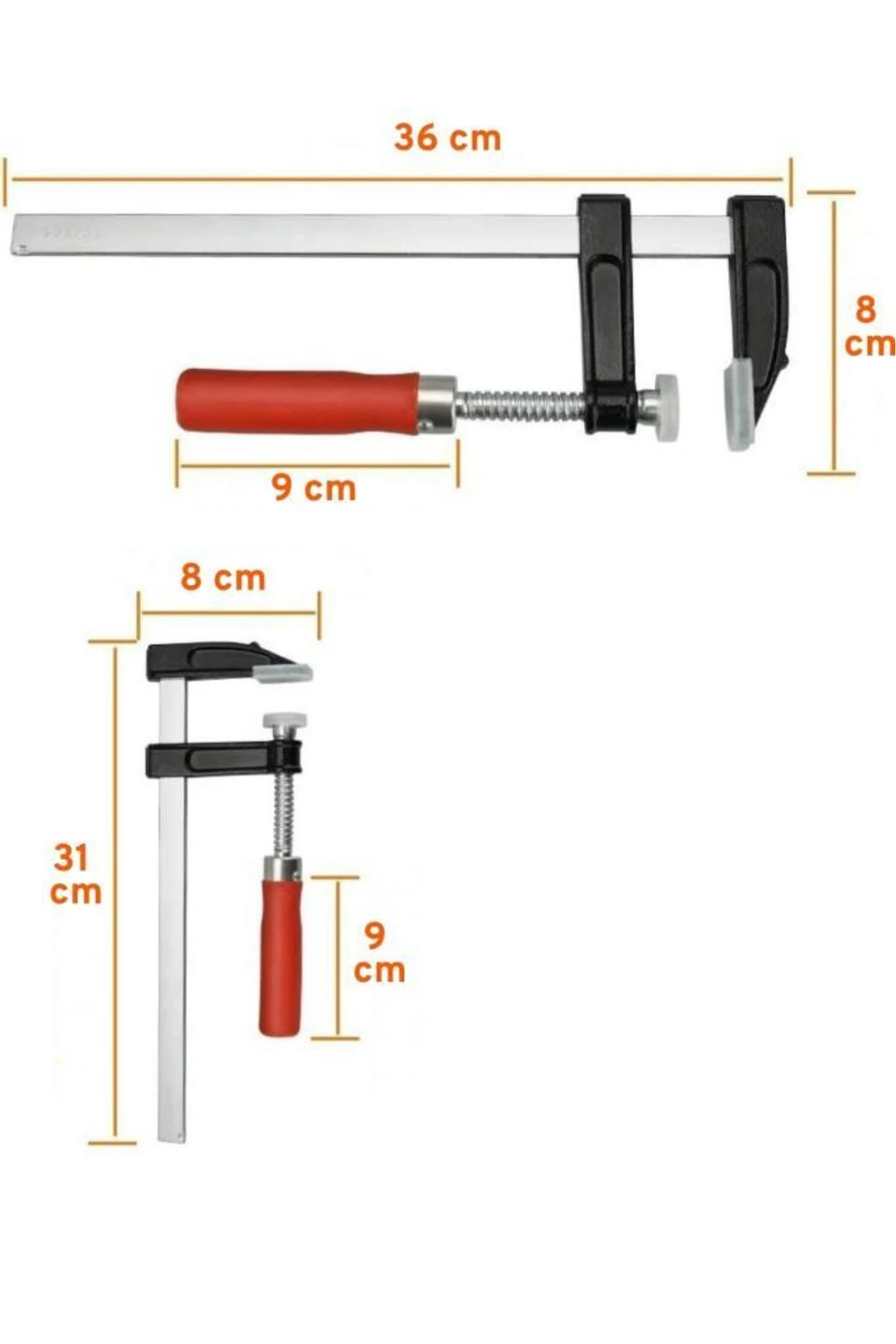 2 Adet F Tipi İşkence 50x300mm ve 50x250 mm Ahşap Saplı Mengene