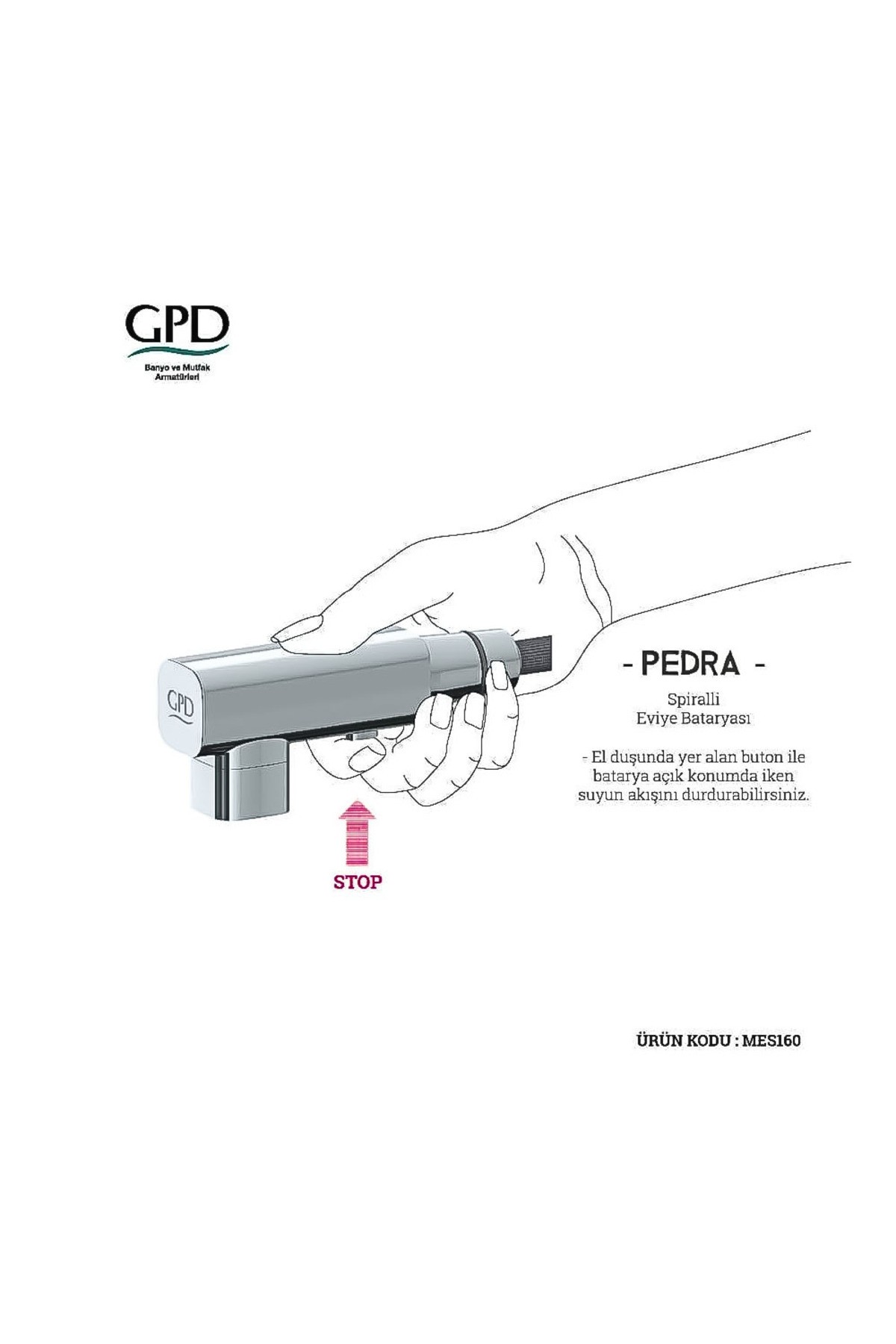 Pedra Siyah Spiralli Eviye Bataryası Mes160-s