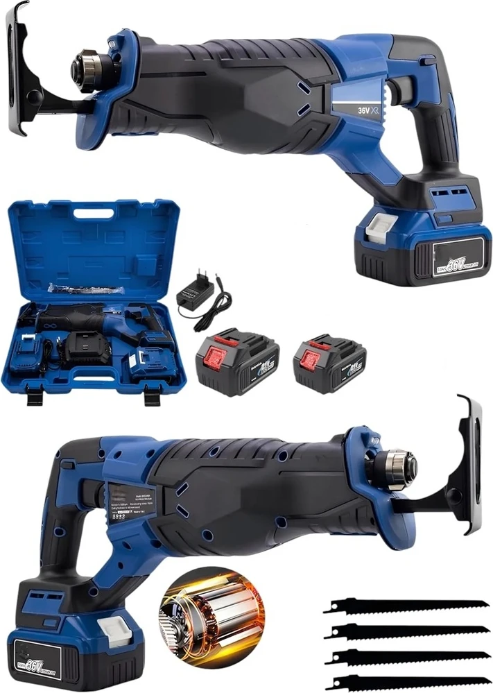 Alman 7 Serisi Şarjlı Tilki Kuyruğu Testeresi 4 Bıçaklı Kemik Kesim Vs Kömürsüz Pistonlu Motor Blue