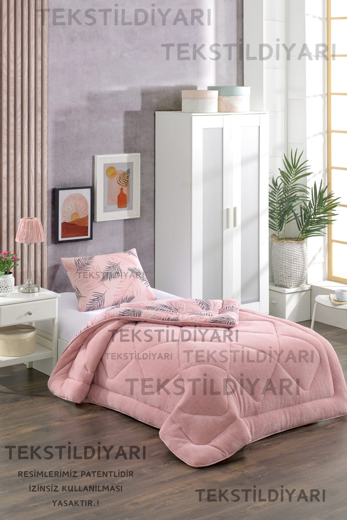 Tek Kişilik Çift Taraflı Welsoft Yorgan Pudra Tüy