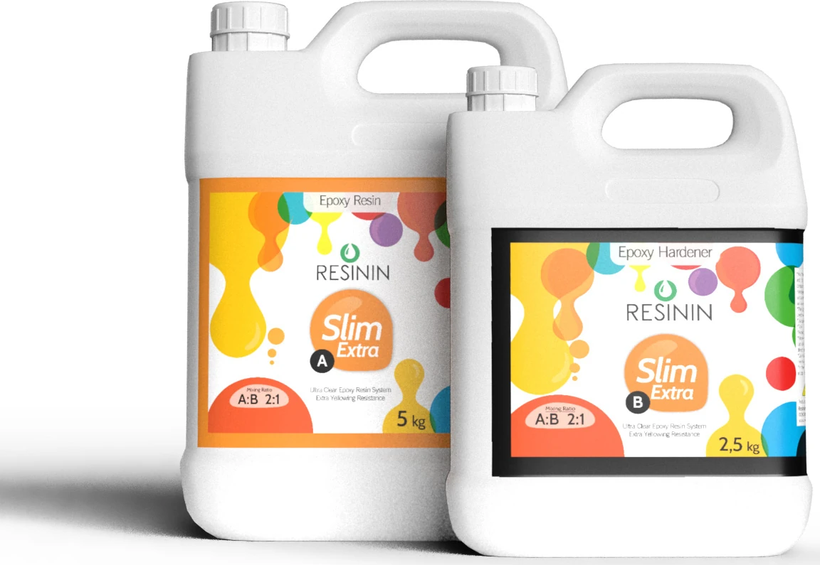 Slim Extra 7500 Gr A+B Ekstra Sararma Dirençli Ultra Şeffaf Epoksi Reçine (5 Kg Reçine + 2,5 Kg Sertleştirici)