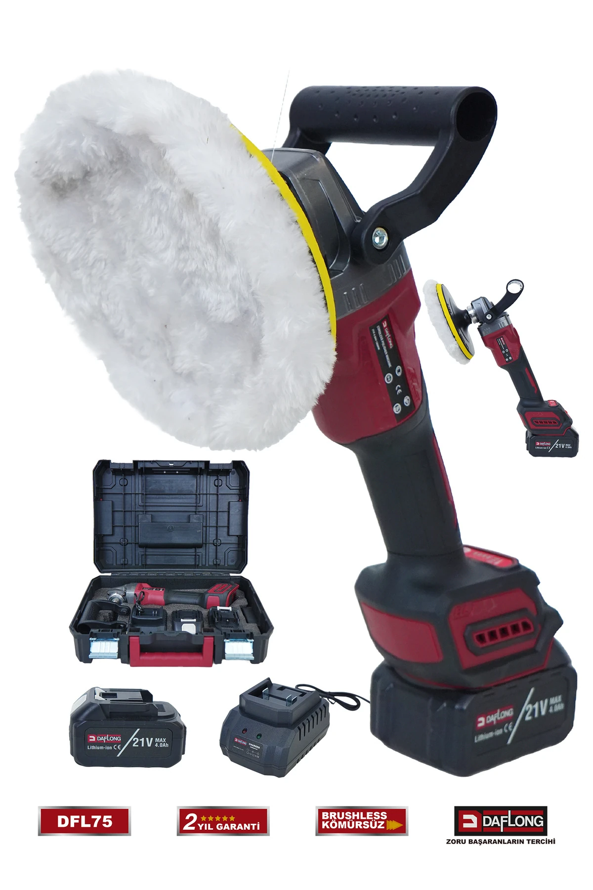 PRO 180MM ŞARJLI KOMÜRSÜZ 6 KADEME DEVİR AYARLI PASTA CİLA POLİSAJ MAKİNASI+SPİRAL DFL-75