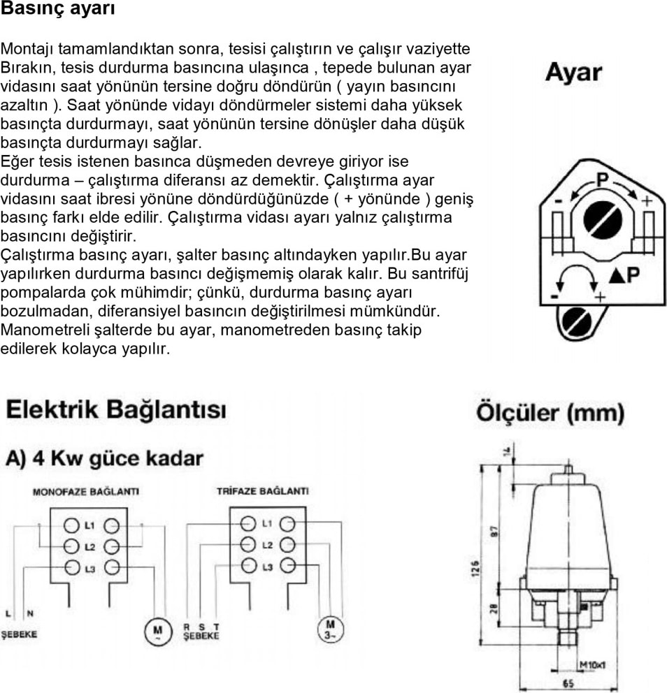Basınç Kontrol Şalteri (Otomatiği) 1/8 Bar