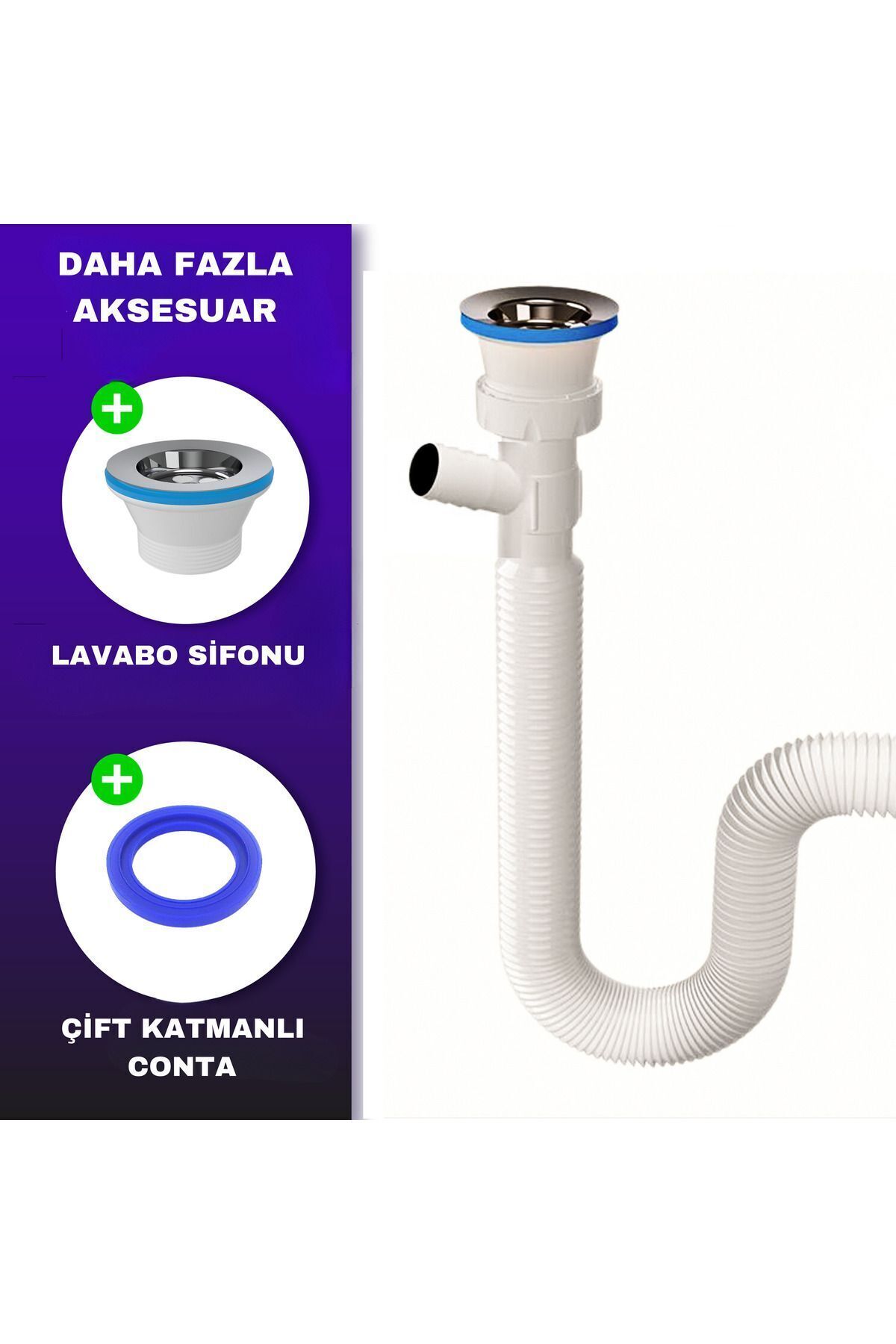 Güçlü Plastik Çamaşır Makinesi Girişli Körüklü Lavabo Sifonu