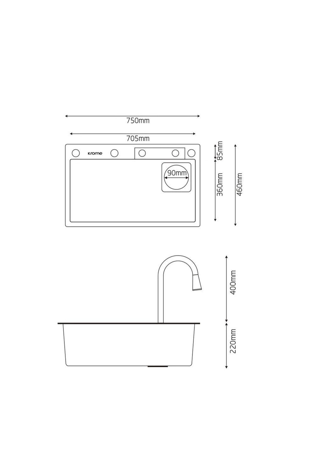 Teknolojik Akıllı Eviye Seti Kombine Basic Saten KRM1010-BR