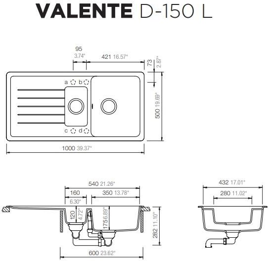 Ukınox Valente D-150 L Gri Granit Eviye