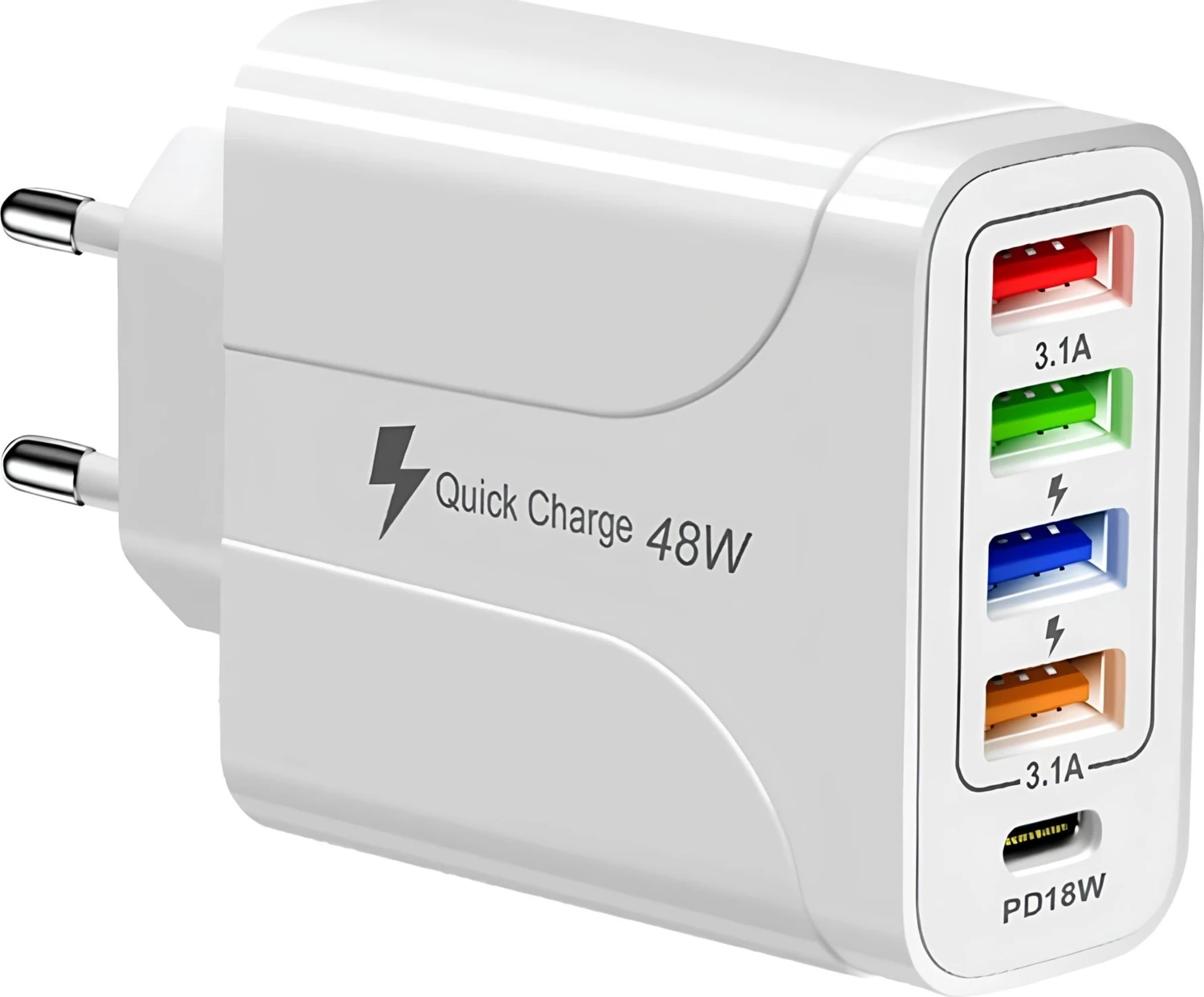 48 Watt 5 Port 3.1A Güç Adaptörü 4 Port USB + 1 Pd 18W Type-C Şarj Toplam 5 Port Akıllı Priz