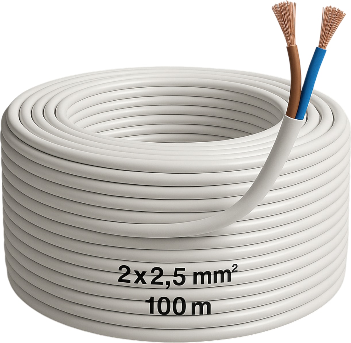 Cca Çok Telli Kablo 2x2.5 mm 100 Metre Elektrik Kablosu Topraklama Yok Alüminyum Alışım Beyaz Renk