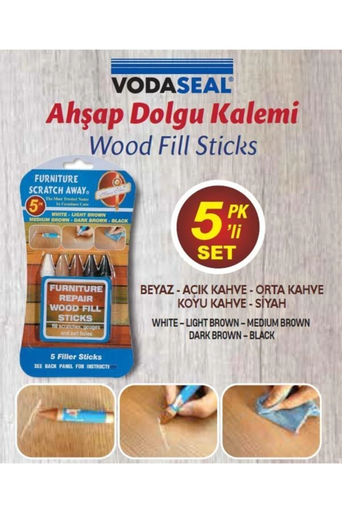 Ahşap Mobilya Çizik Giderici Tamir Dolgu Kalemi 5 Li