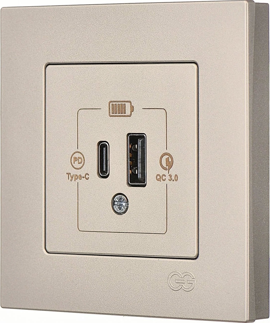 Eqona Metalik Bej Şarj Prizi 20W QC3.0 PD Type-C + USB Çift Çıkışlı
