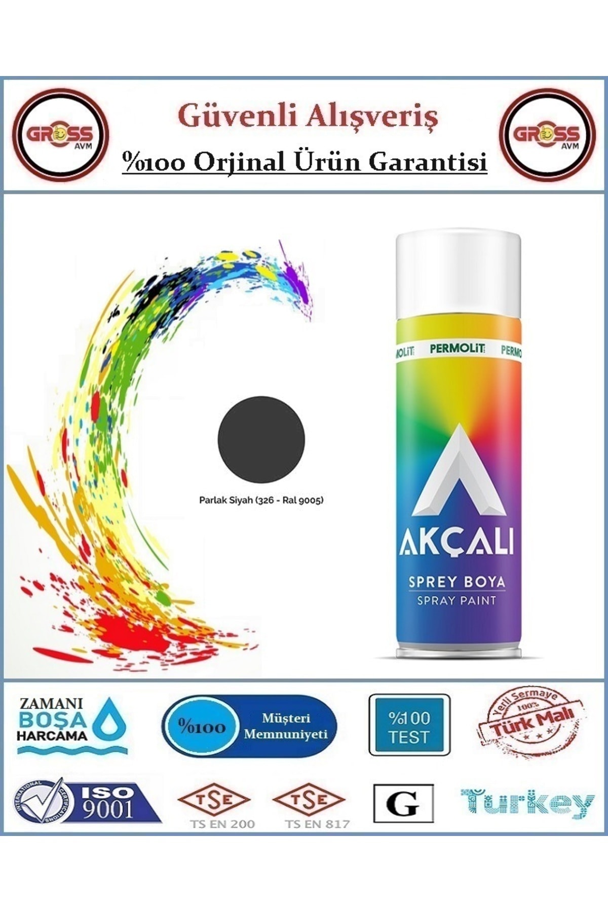 Sprey Boya - 400ML Tam Dolum - Orjinal Ürün - Parlak Siyah