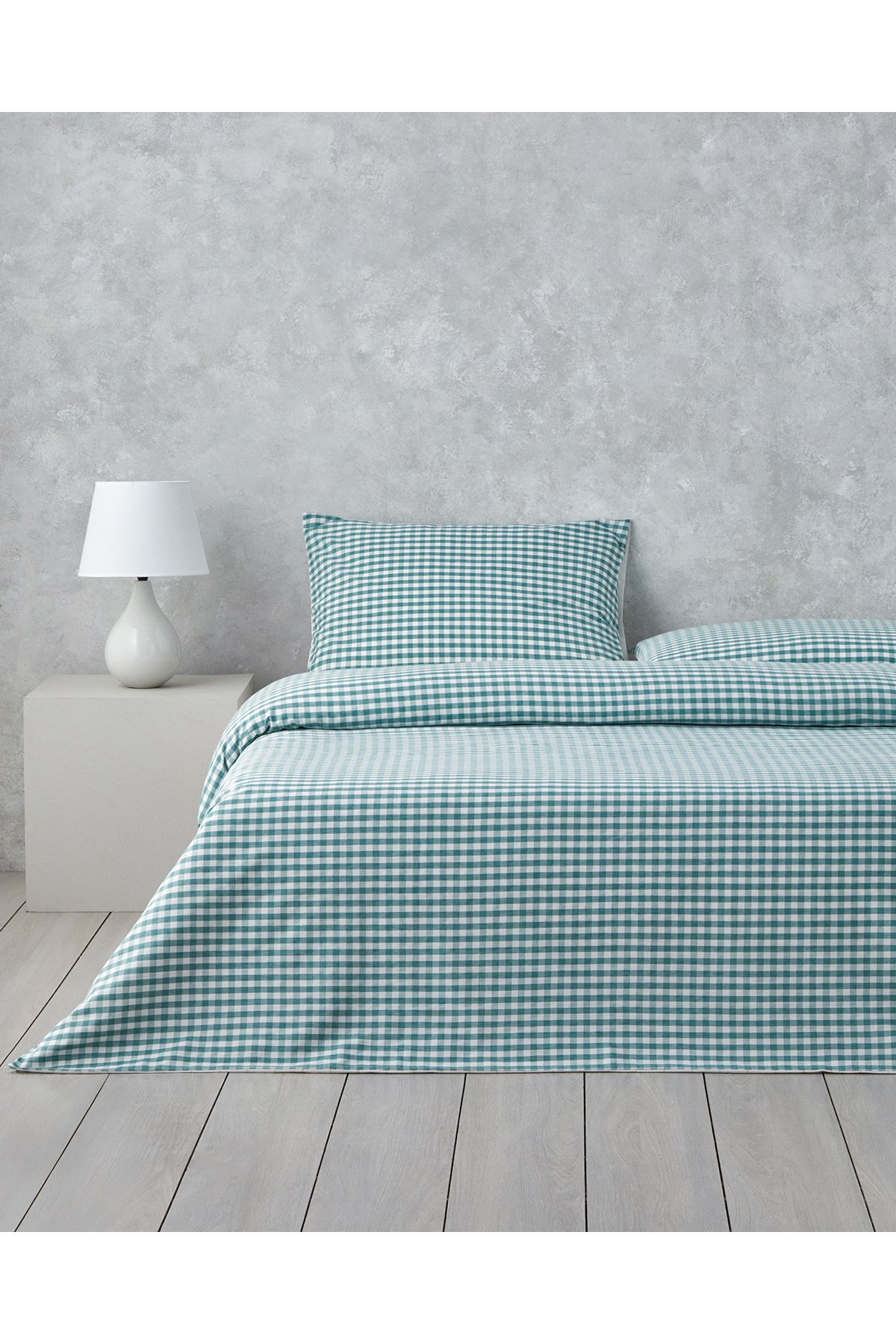Clouded Grid İpliği Boyalı Çift Kişilik Nevresim Takımı 200x220 cm Koyu Yeşil