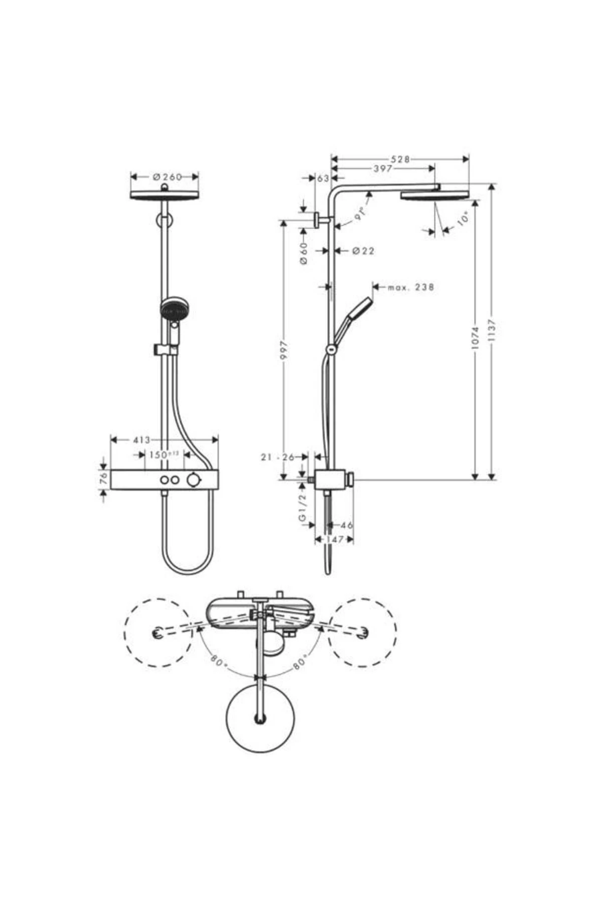 Pulsify S Duş kolonu 260 1jet, EcoSmart, ShowerTablet Select 400 ile - 24221000