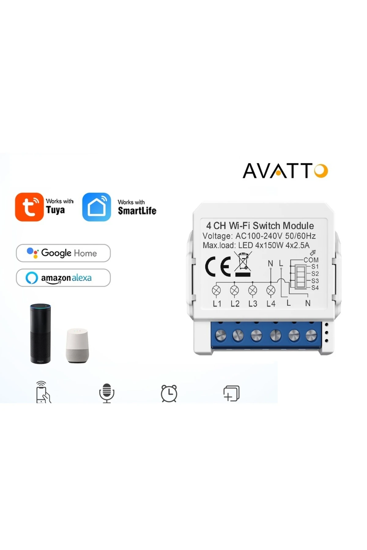 Tuya 4CH 4 Kanal WiFi Akıllı Anahtar