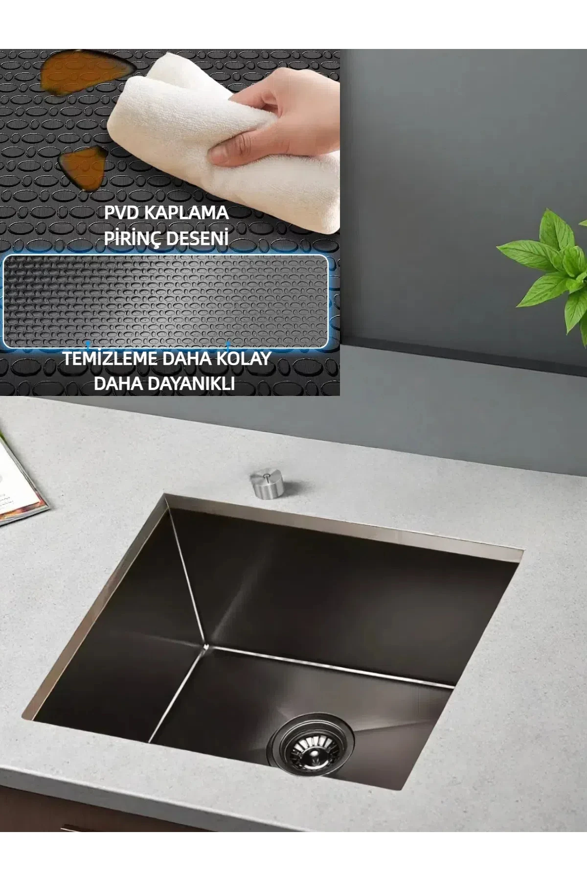 304 Paslanmaz Çelik El Yapımı Eviye, PVD Kaplamalı 50X45X22cm 5 YIL Garanti