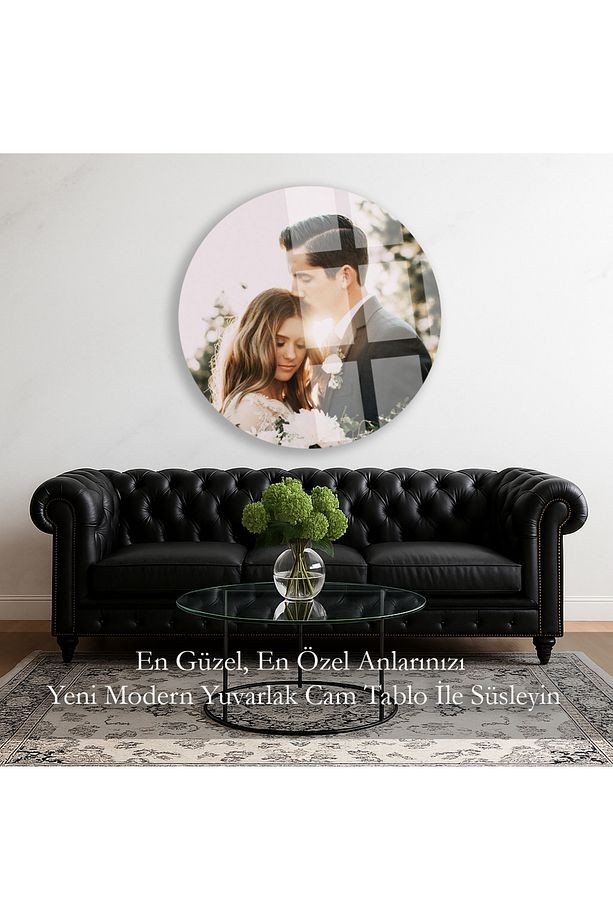KİŞİYE ÖZEL MODERN YUVARLAK KIRILMAZ CAM TABLO LOGO BASKI, ÖZEL FOTOĞRAF BASKI EV HEDİYESİ TABLO