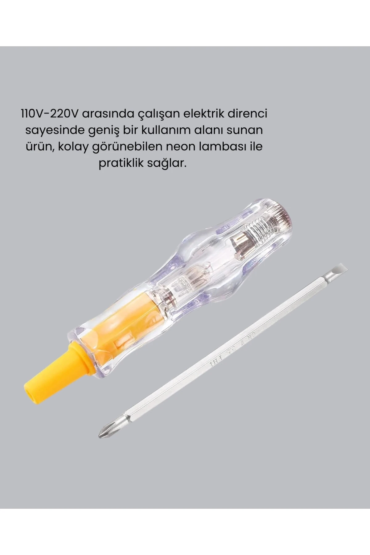 Elektrik Test Kalemi Neon Işıklı Nikel Kaplama 110-220V Dirençli
