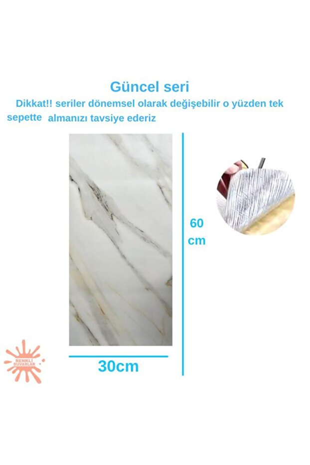 BS1764 Shiny 10m2 55 Adet 30x60cm Yapışkanlı  Mermer Desenli Karavan Banyo Wc Duvar Kaplama Paneli