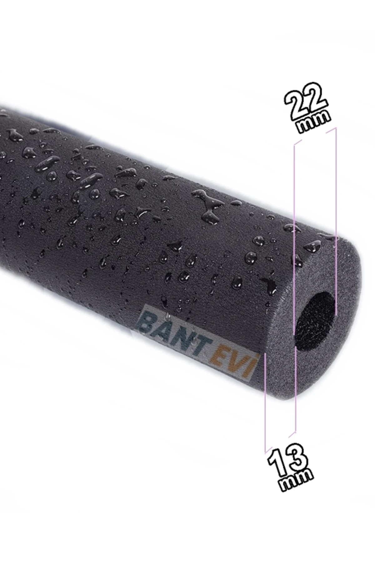 Kauçuk Boru İzolasyonu 1/2" İç Çap 22mm, 13mm Et Kalınlık, 2metre Boru Kılıfı