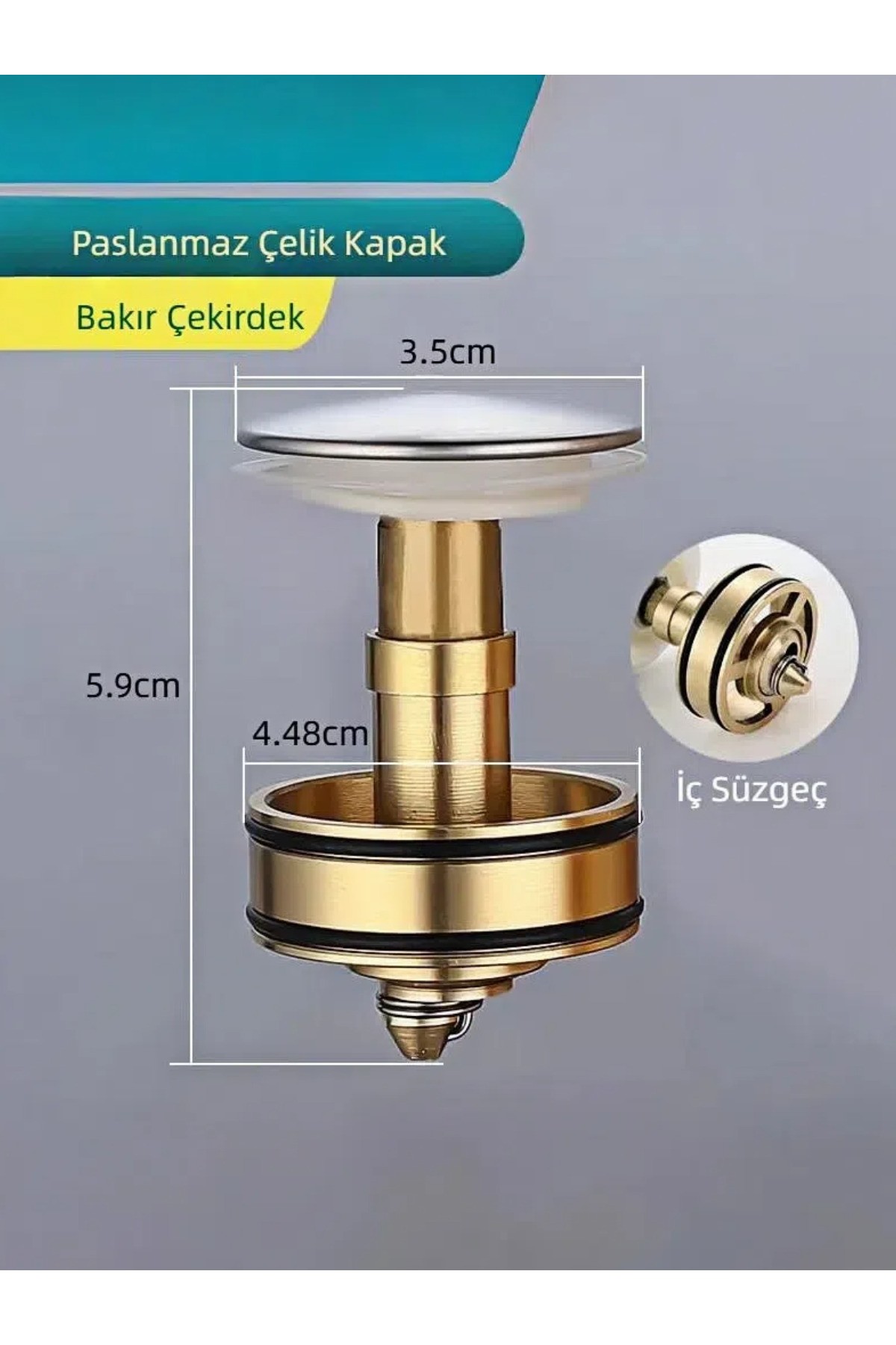 Lüks Pop-up Lavabo Eviye Gider Sifonu Basmalı Taslı Körüklüdür