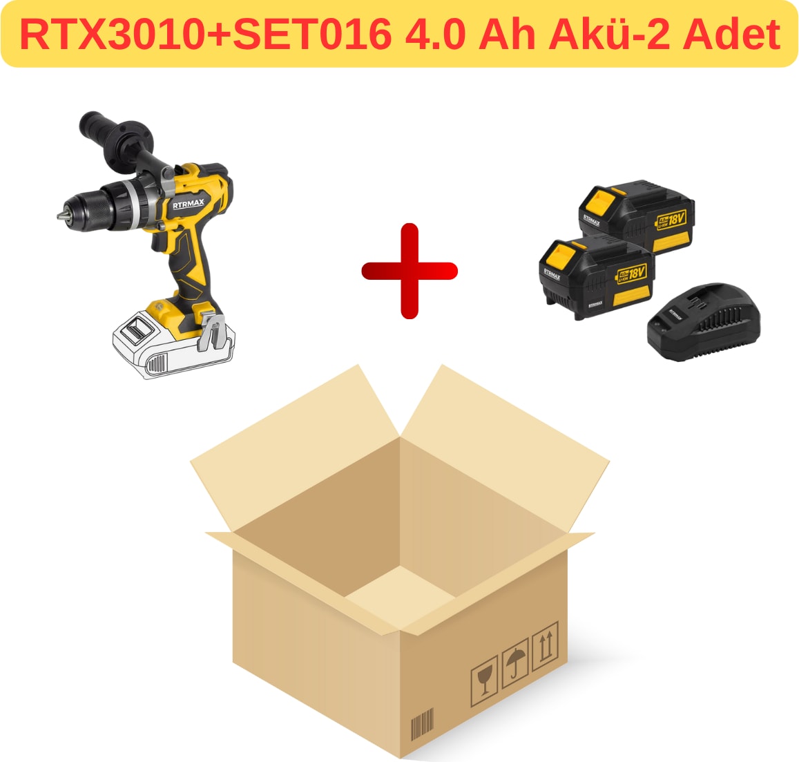 RTX3010 Şarjlı Darbeli Matkap Kömürsüz 70 NM+SET016 4.0 Ah Akü Seti̇-2 Ad RTX1804-RTX1808